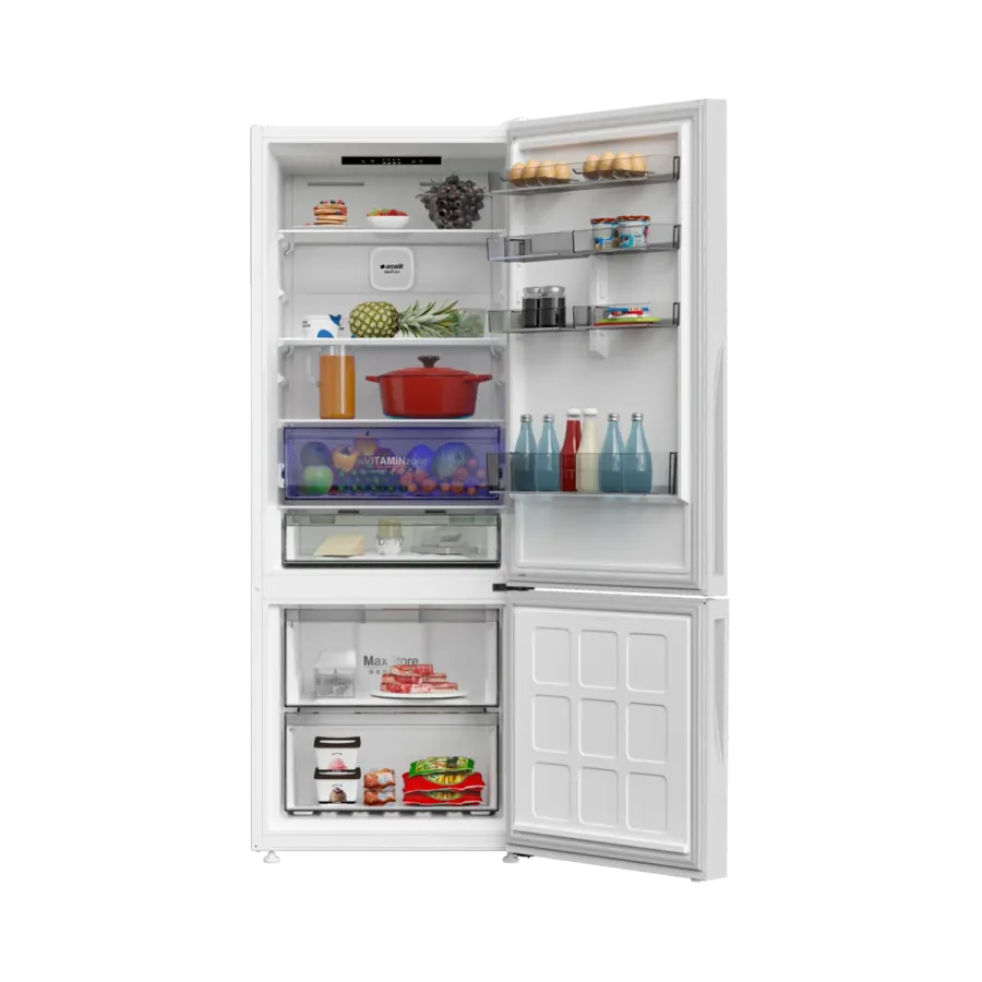 270475 IEBC Beyaz Cam Yapay Zeka Teknolojili Alttan Donduruculu Buzdolabı