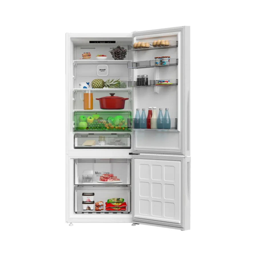 270475 IEBC Beyaz Cam Yapay Zeka Teknolojili Alttan Donduruculu Buzdolabı