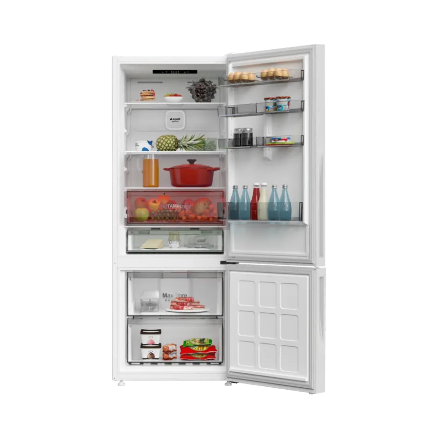 270475 IEBC Beyaz Cam Yapay Zeka Teknolojili Alttan Donduruculu Buzdolabı