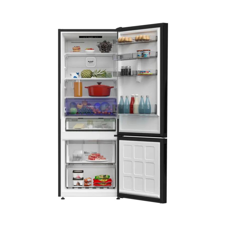 270475 IESC AI Siyah Cam Yapay Zeka Teknolojili Alttan Donduruculu Buzdolabı