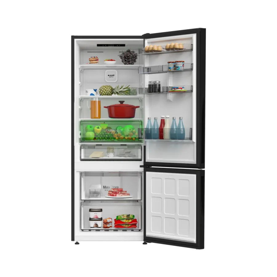 270475 IESC AI Siyah Cam Yapay Zeka Teknolojili Alttan Donduruculu Buzdolabı