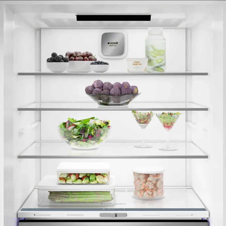 278551 EBC AI Fit Beyaz Cam Yapay Zeka Teknolojili Alttan Donduruculu Buzdolabı