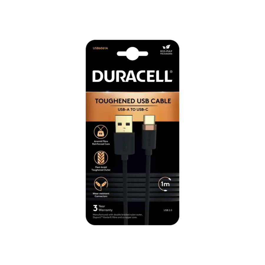 DURACELL 1M CABLE BLACK USB A-C Şarj Kabloları