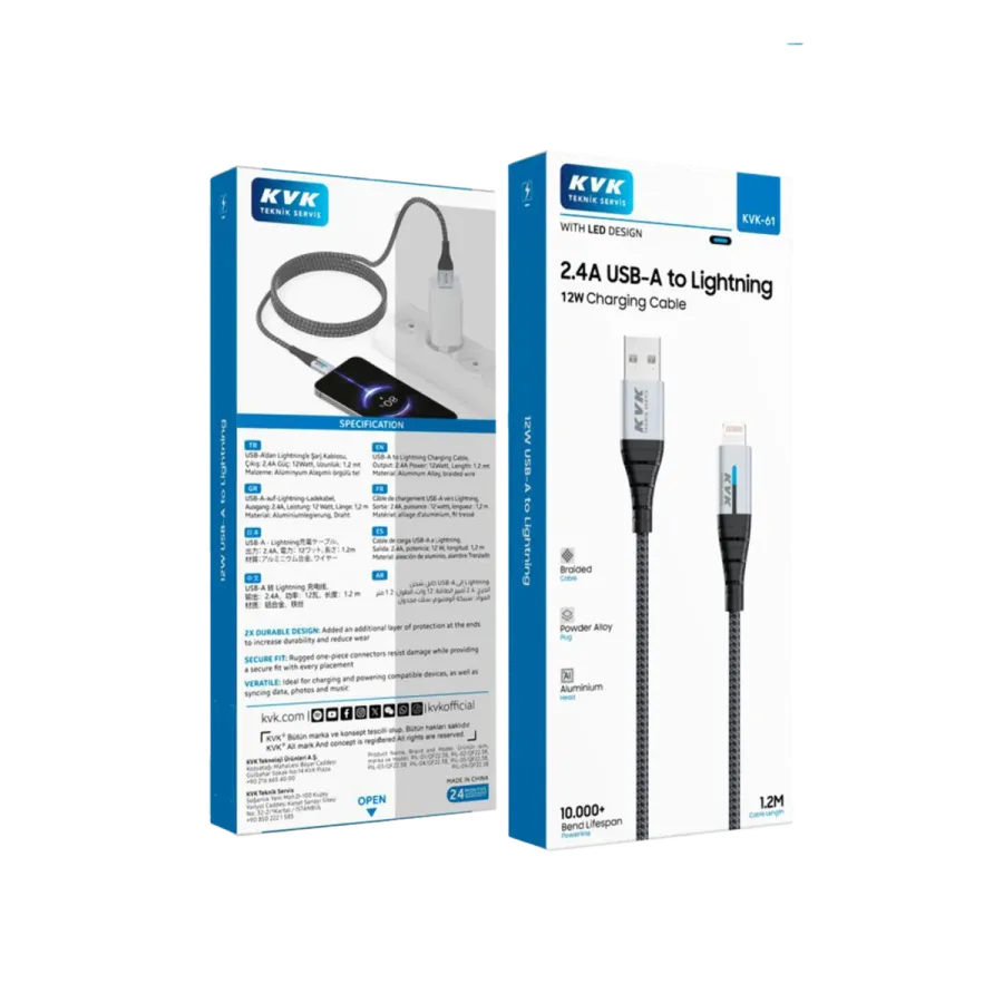 HASR ISKLI 2.4A USB-A LGHTN 12W 1.2M KBL Şarj Cihazları
