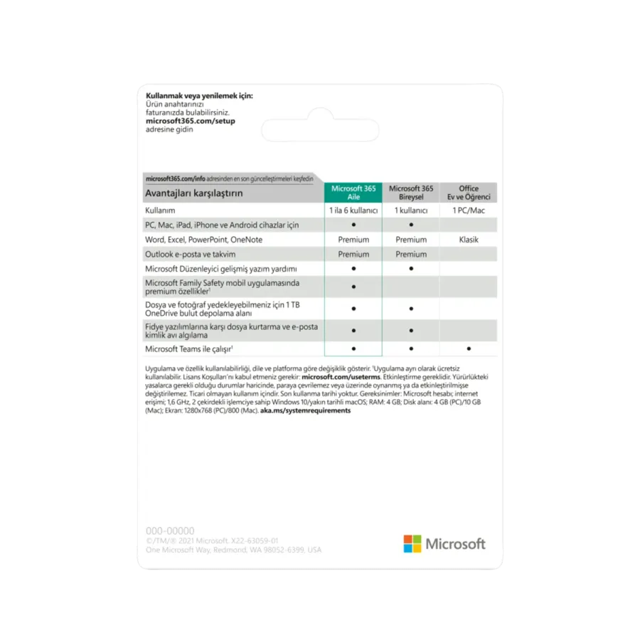 Microsoft 365 Aile Türkçe Bilgisayar Çevre Birimleri