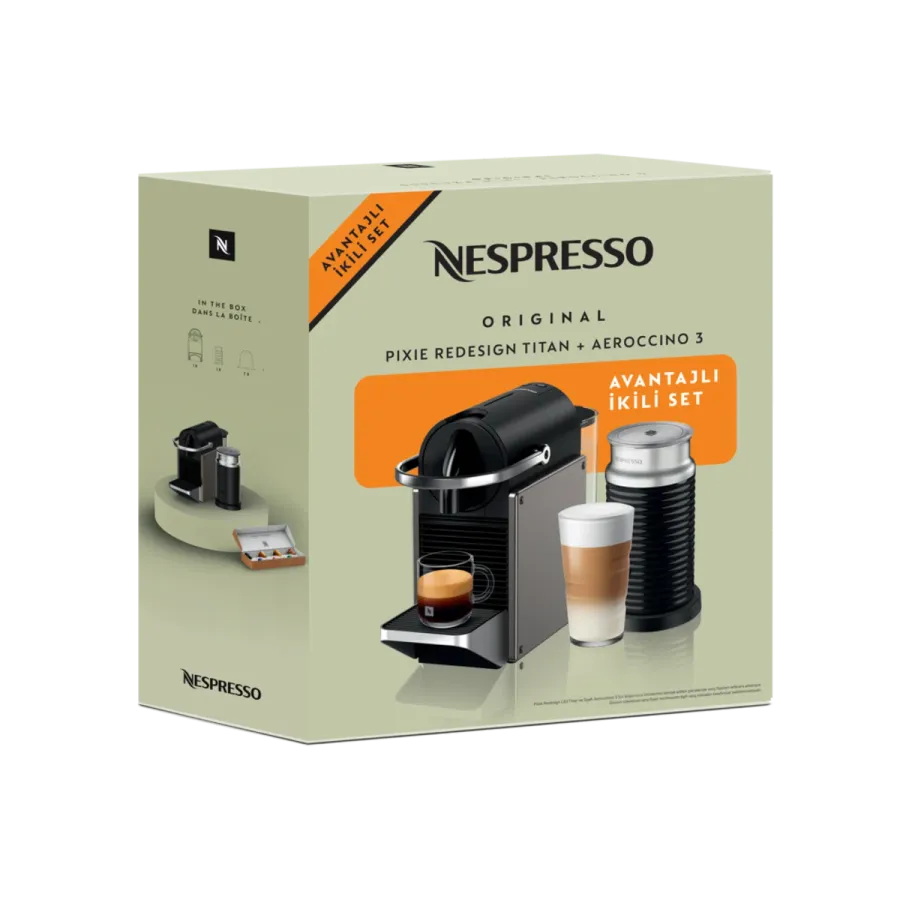Nespresso Pixie Titan ve Aeroccino 3 Espresso Makinesi