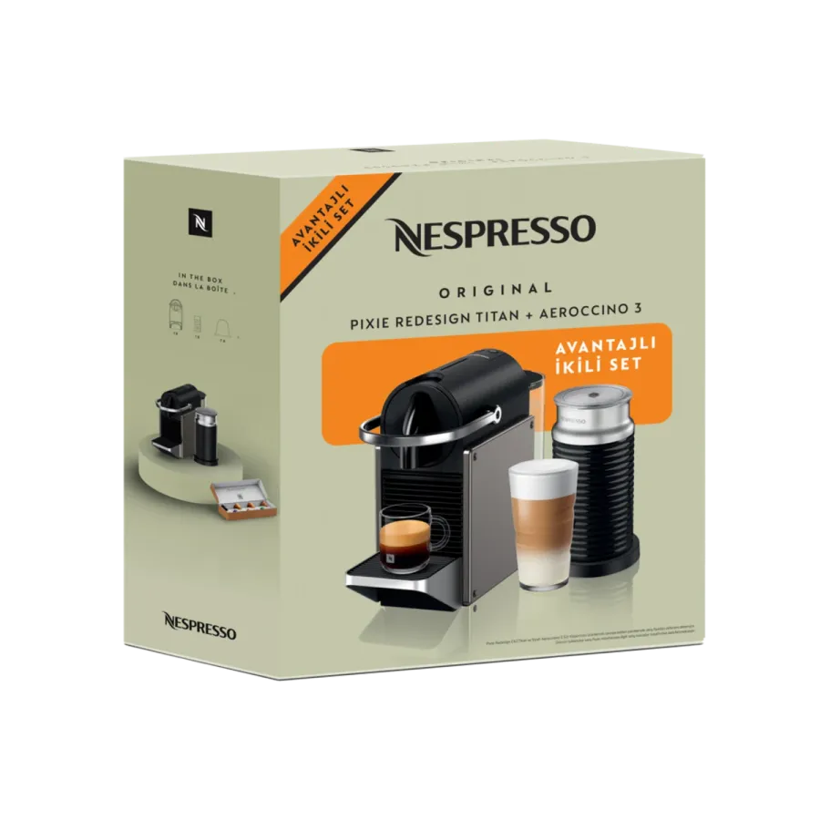 Nespresso Pixie Titan ve Aeroccino 3 Espresso Makinesi