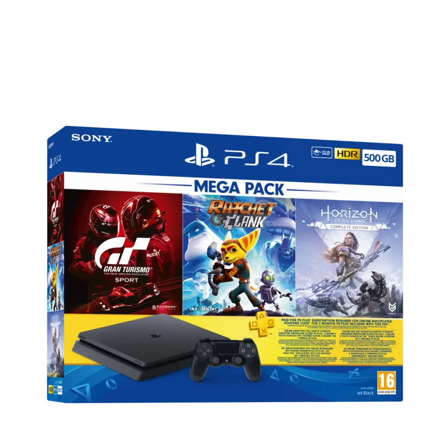 PS4 500GB Mega Paket(HZD-CE+GTS+RC+3ayP) Oyun Konsolu