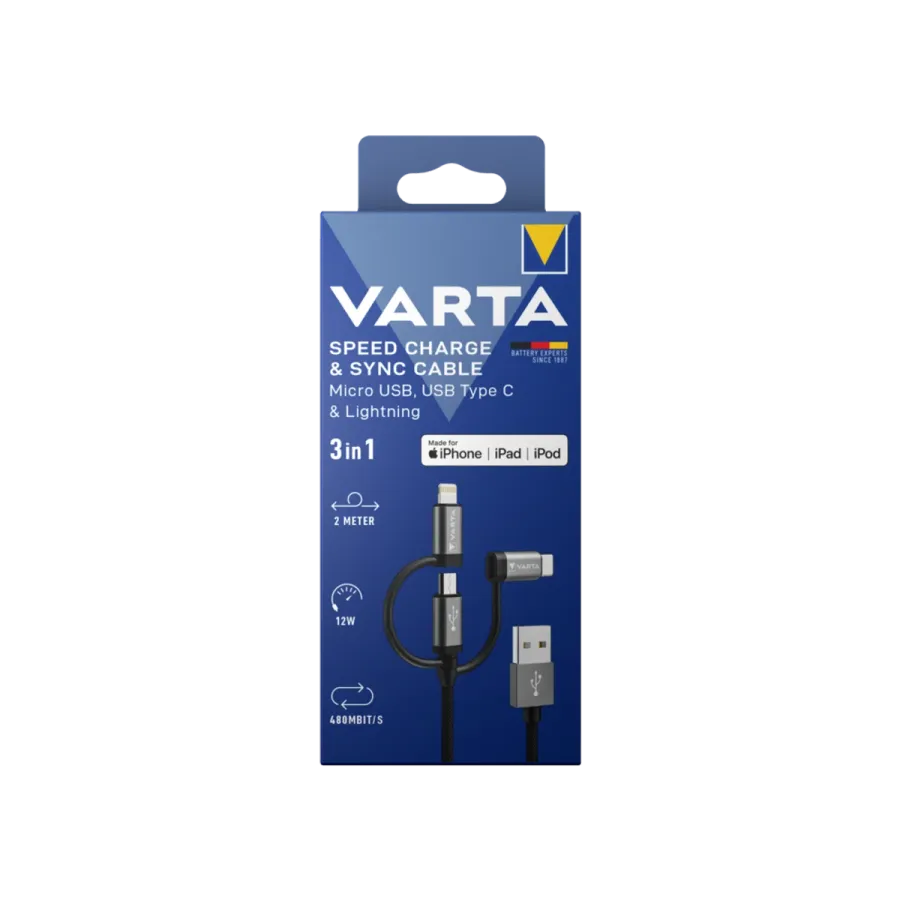 VARTA Şarj Kablosu 2m 3IN1 Şarj Kabloları